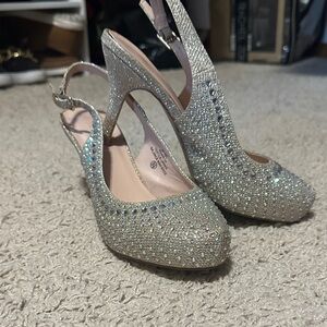 De Blossom Collection Glittering Silver Slingback Heels